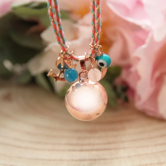 Bola de grossesse Grigri - Or Rose, un bola personnalisé avec pierres naturelles