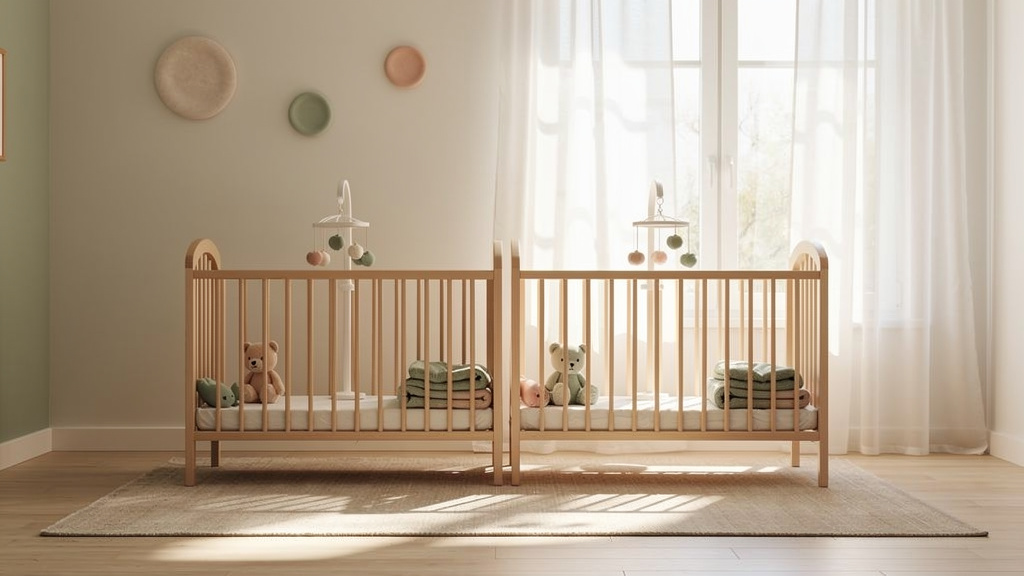 Chambre paisible préparée pour l'arrivée de jumeaux avec deux berceaux